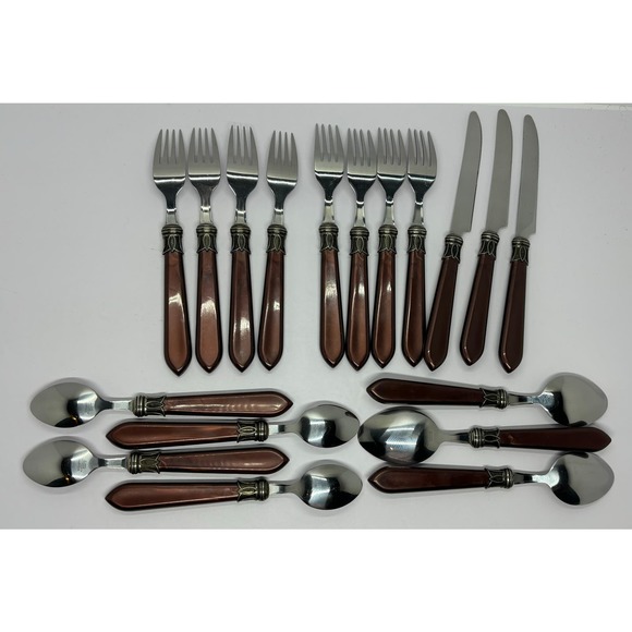 Hampton Silversmiths Flatware Stella Red Tulip Trim 18 Pieces 3 Settings Plus - Picture 7 of 8